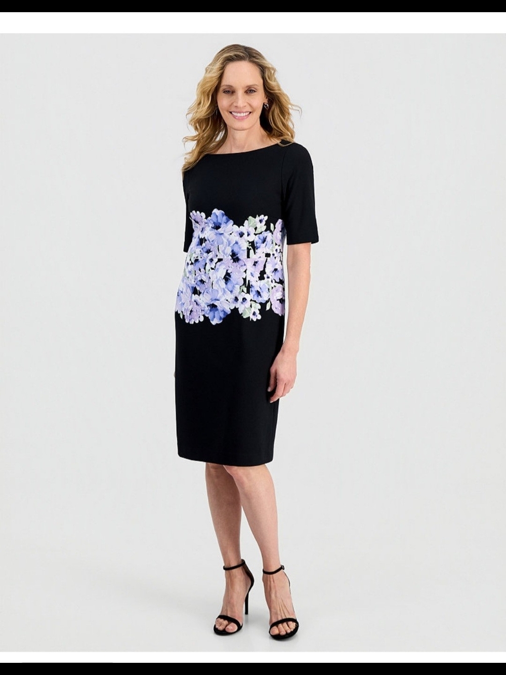 Kasper Black Midi Dress with Lavender Floral Waist